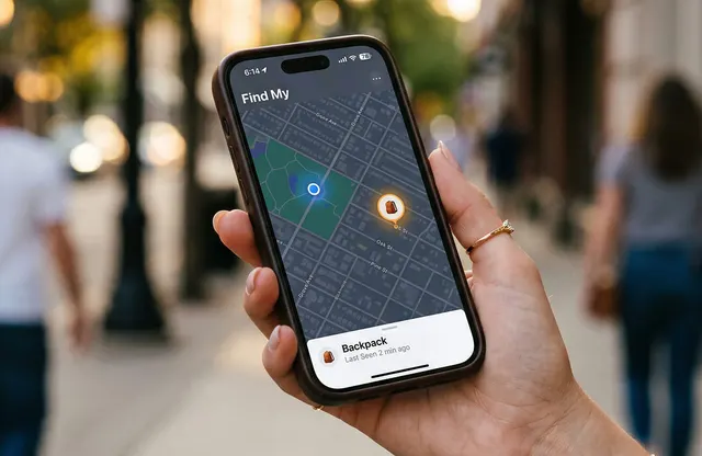 Hand hält ein Smartphone, das den Standort der Ondrela-Karte auf einer Stadtkarte zeigt